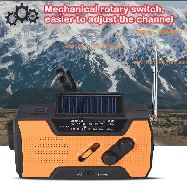 CE Certified 2000mAh Solar NOAA Radio LED Multi-Power Source for Wildfire Safety Flashlight Clock Internet Radio FM Radio