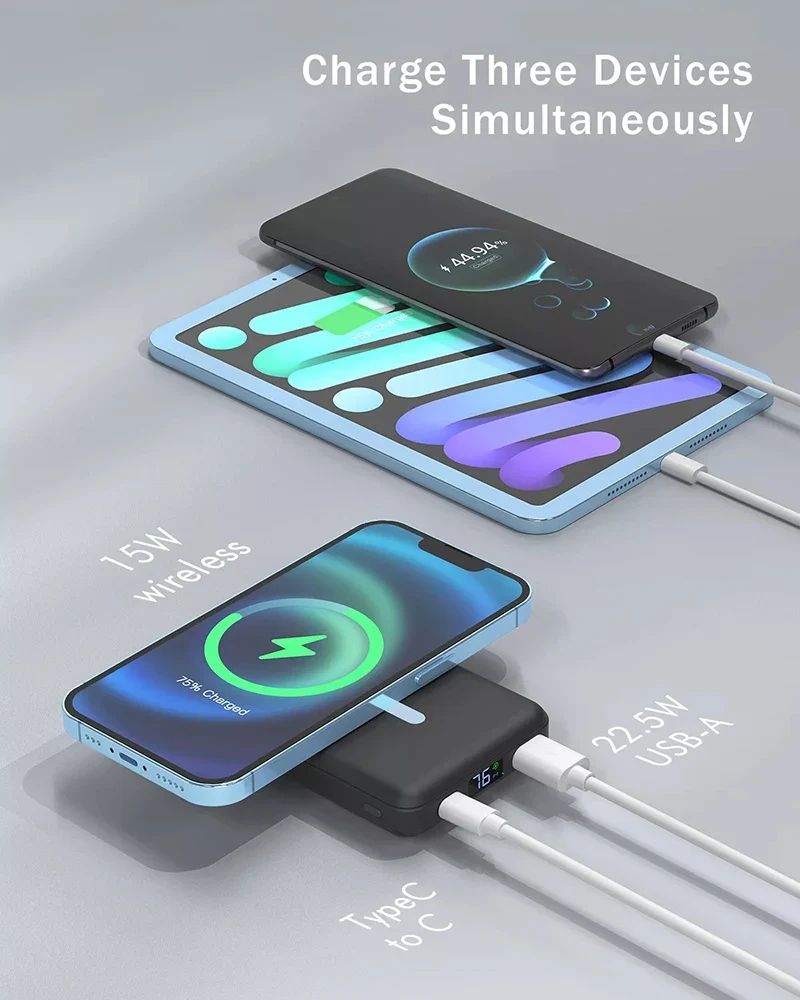 10000mAh Wireless Portable Charger LED Display Magnetic Battery Pack for iPhone 15/15 Plus/15 Pro Portable Power Banks Station