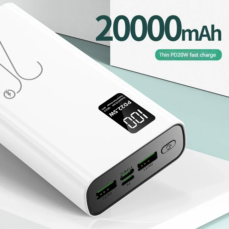 Latest Model 22.5W Type C Output Super Fast Charging Powerbank 20000mAh Digital Display Real Capacity PD20W 20000mAh Power Bank