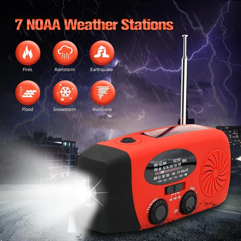2000mAh / 5000mAh Portable Survival Crank Radio with 4 Modes Flashlight and Earphone Jack NOAA/FM/AM Solar Radios SOS Features