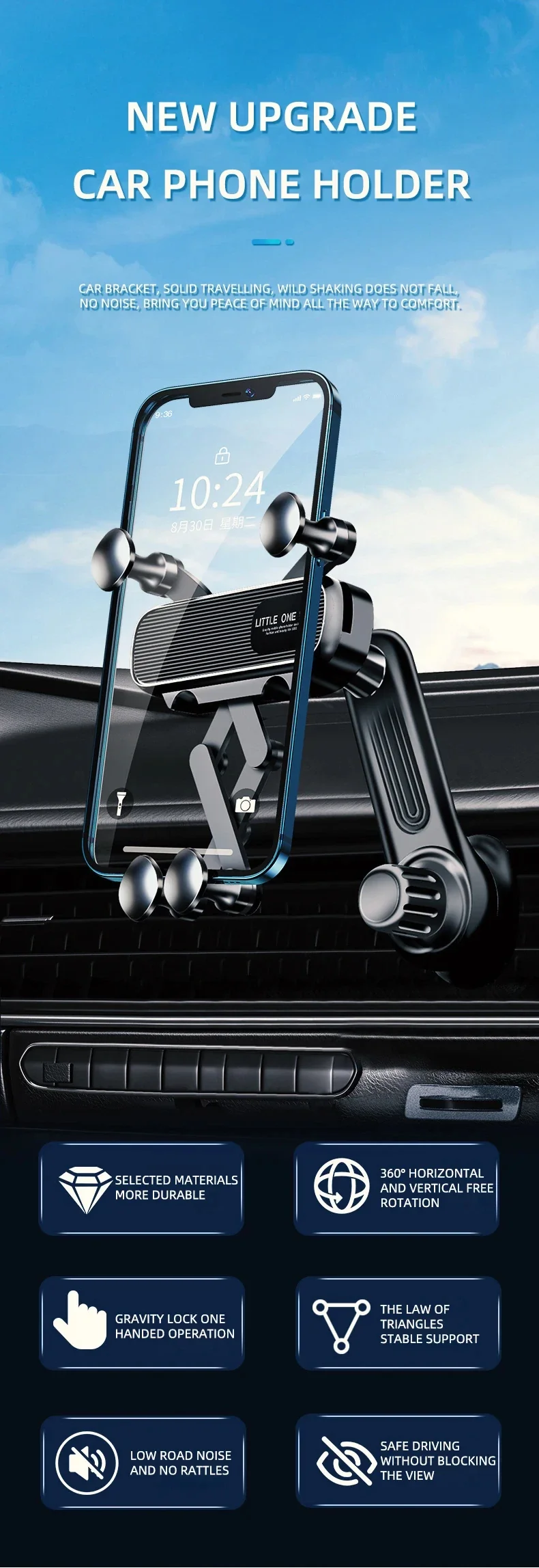 Gravity Car Phone Holder Car Air Vent Phone Mount Universal Shockproof Holder Mount Clip