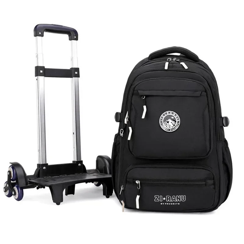 Wholesale Custom Unisex Children's Trolley Backpack Wheeled School Bag Fashionable Waterproof Characters Pattern Zipper Closure