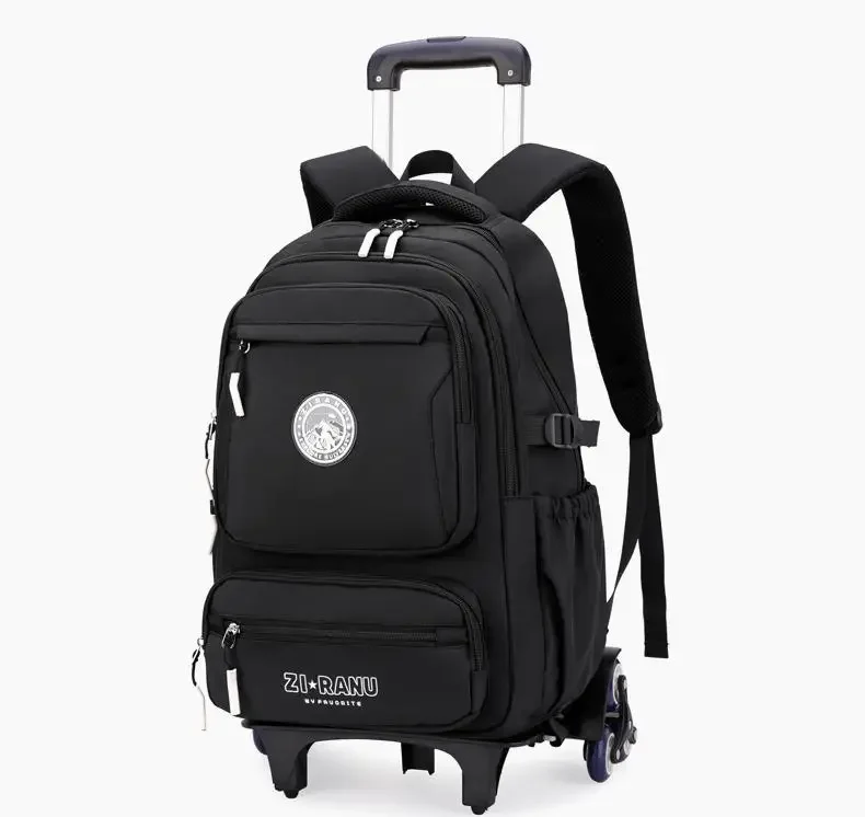 Wholesale Custom Unisex Children's Trolley Backpack Wheeled School Bag Fashionable Waterproof Characters Pattern Zipper Closure