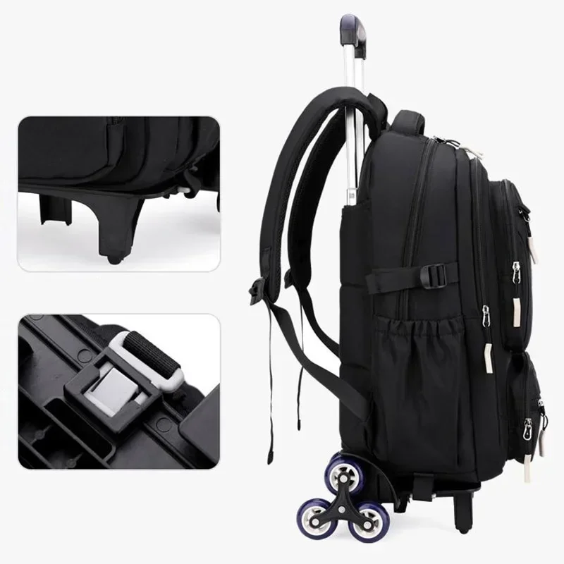 Wholesale Custom Unisex Children's Trolley Backpack Wheeled School Bag Fashionable Waterproof Characters Pattern Zipper Closure