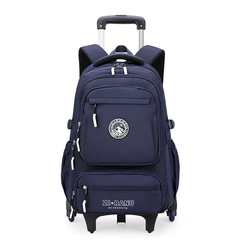 Wholesale Custom Unisex Children's Trolley Backpack Wheeled School Bag Fashionable Waterproof Characters Pattern Zipper Closure