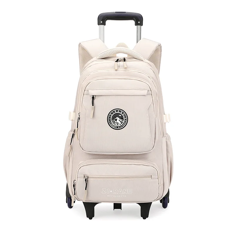 Wholesale Custom Unisex Children's Trolley Backpack Wheeled School Bag Fashionable Waterproof Characters Pattern Zipper Closure