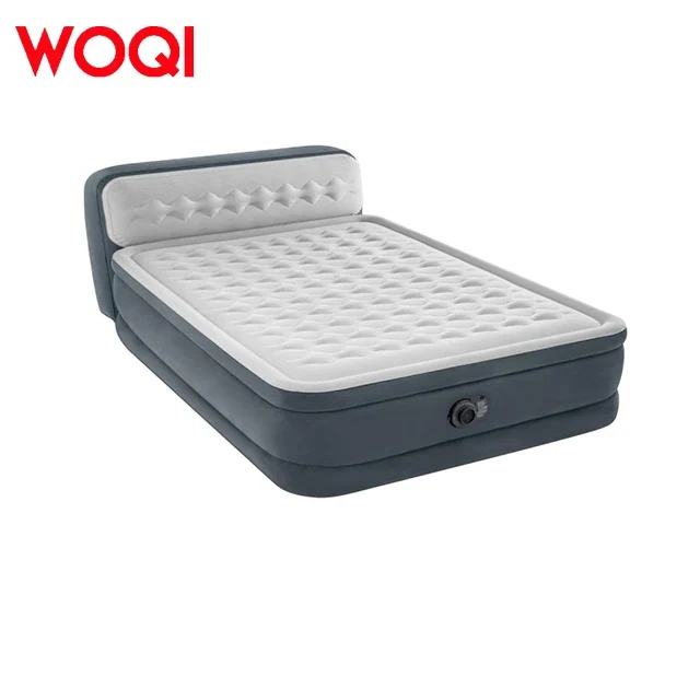 WOQI Deluxe Air Mattress with Headboard Built-In Electric Pump Carry Storage Bag for Bedroom Use