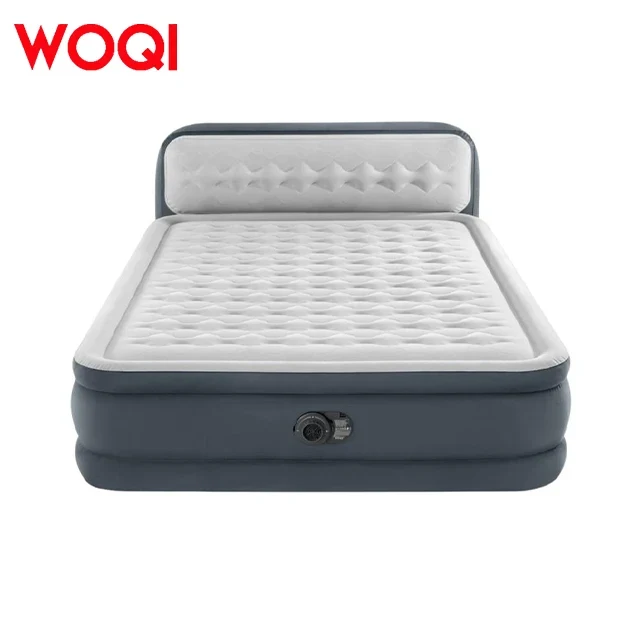 WOQI Deluxe Air Mattress with Headboard Built-In Electric Pump Carry Storage Bag for Bedroom Use