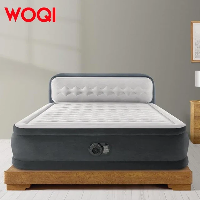 WOQI Deluxe Air Mattress with Headboard Built-In Electric Pump Carry Storage Bag for Bedroom Use