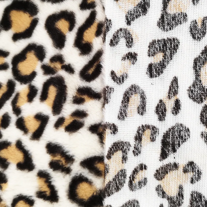 Custom Leopard Print Plush Knitted 100% Polyester Heavyweight Wind Proof Faux Fur Fabric High Quality Sewing Garment Girls Bag