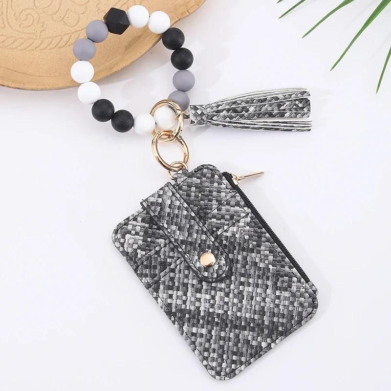 2025 New Fruit Pattern Leather Bracelet Fringe Key Chin Card Bag Document Wrist Portable Keychain Zipper Card Holder Wallet