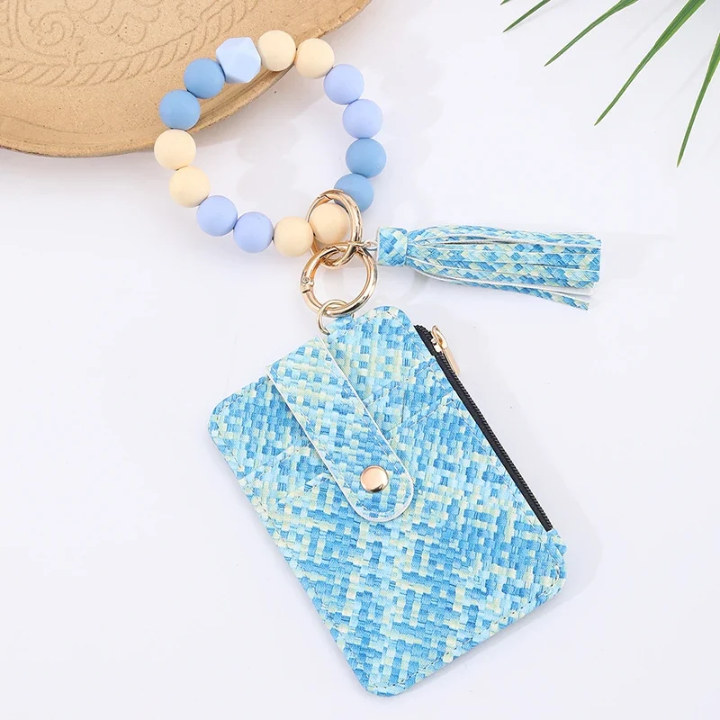 2025 New Fruit Pattern Leather Bracelet Fringe Key Chin Card Bag Document Wrist Portable Keychain Zipper Card Holder Wallet