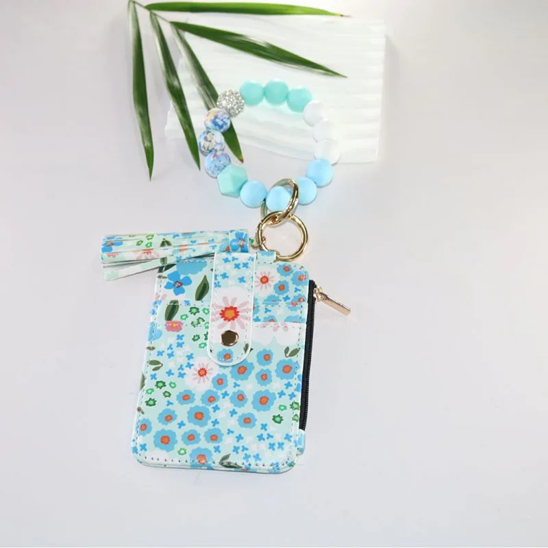 2025 New Fruit Pattern Leather Bracelet Fringe Key Chin Card Bag Document Wrist Portable Keychain Zipper Card Holder Wallet
