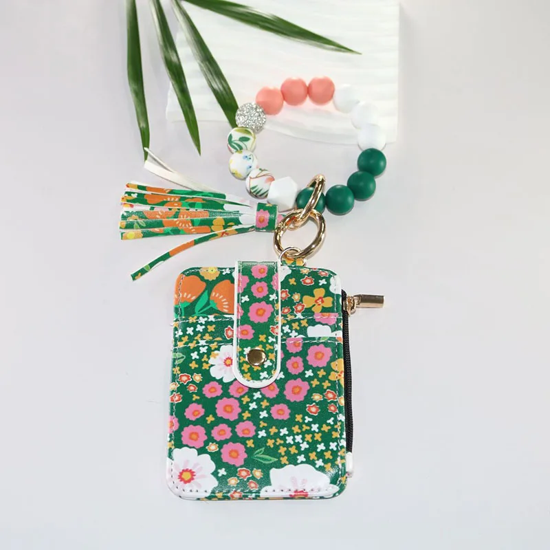 2025 New Fruit Pattern Leather Bracelet Fringe Key Chin Card Bag Document Wrist Portable Keychain Zipper Card Holder Wallet