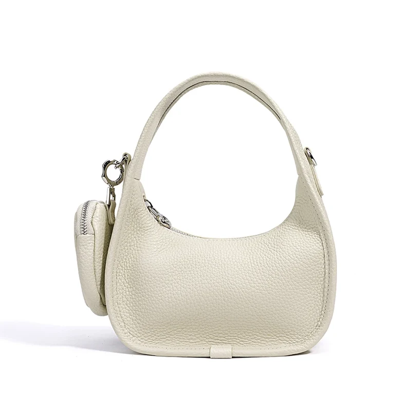 Genuine Cowhide Leather Ladies Shoulder Bag Fashionable Underarm Saddle Handbag Zipper Closure Crescent-Shaped Design for Women