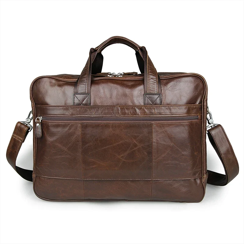 New Custom Casual Men's Leather Briefcase Coffee Luxury Business Quality Leather Vintage 17 Inch Laptop Bag Men's Handbag