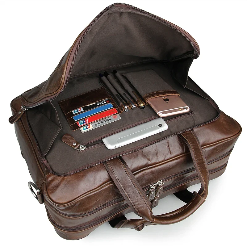 New Custom Casual Men's Leather Briefcase Coffee Luxury Business Quality Leather Vintage 17 Inch Laptop Bag Men's Handbag