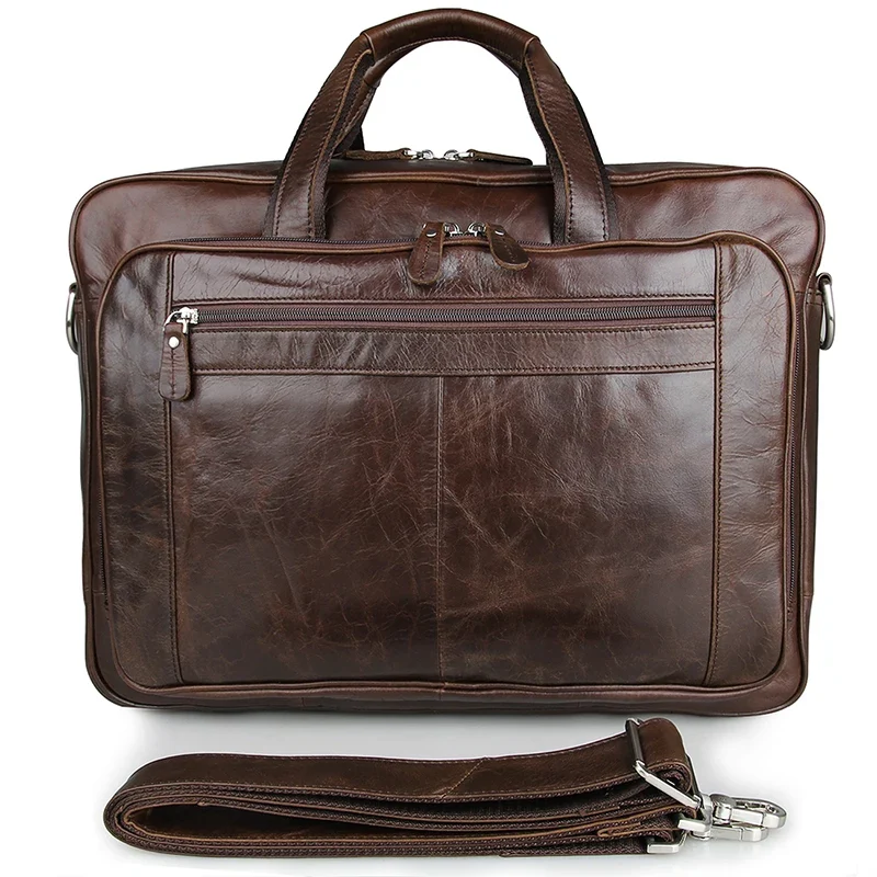 New Custom Casual Men's Leather Briefcase Coffee Luxury Business Quality Leather Vintage 17 Inch Laptop Bag Men's Handbag