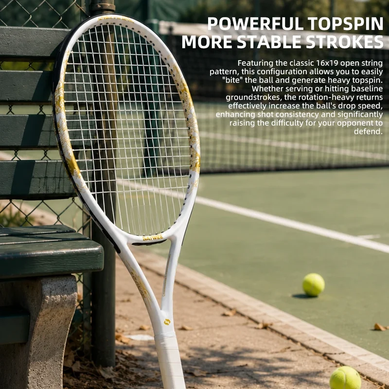 New Arrive Golden Dragon Tennis Racket with Free Bag Carbon Fiber White&Black 50-55lbs Tennis Racquets for Players
