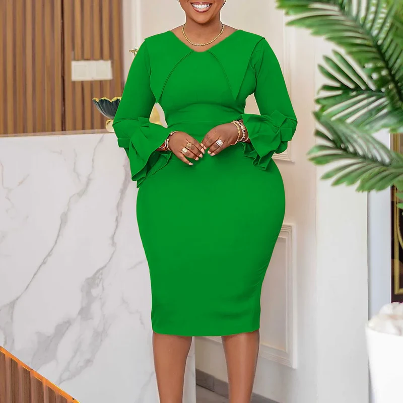 D3201 Foreign Trade Plus-size Women's Dress Fashion Temperament Tongle Professional Bag Pencil Skirt African