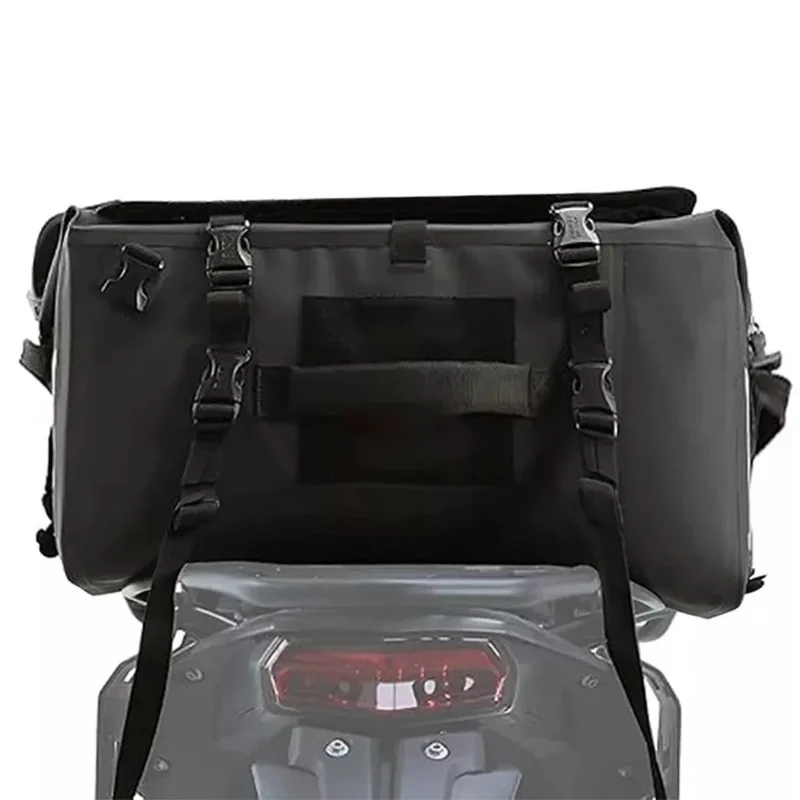 Rear Tail Seat Bag Black Retro Deluxe Roll Pannier Tool Bag for Motorcycle