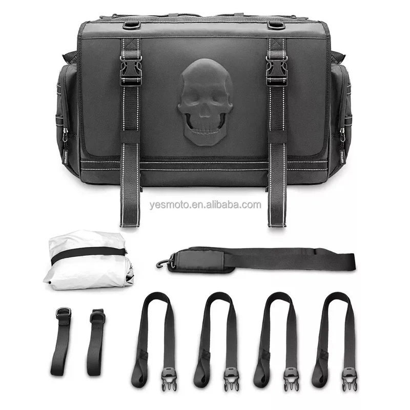 Rear Tail Seat Bag Black Retro Deluxe Roll Pannier Tool Bag for Motorcycle