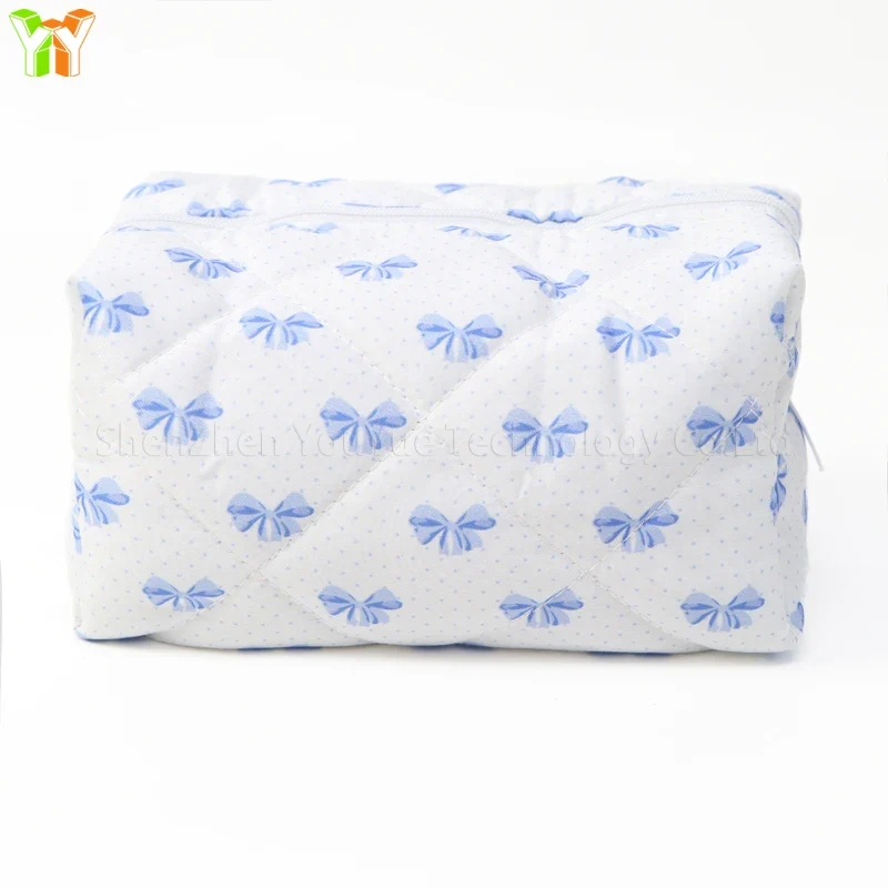 YY Handmade Cotton Makeup Bag for Women Aesthetic Girl for Toiletry Bag with Bow Detail National Style Handmade by Women