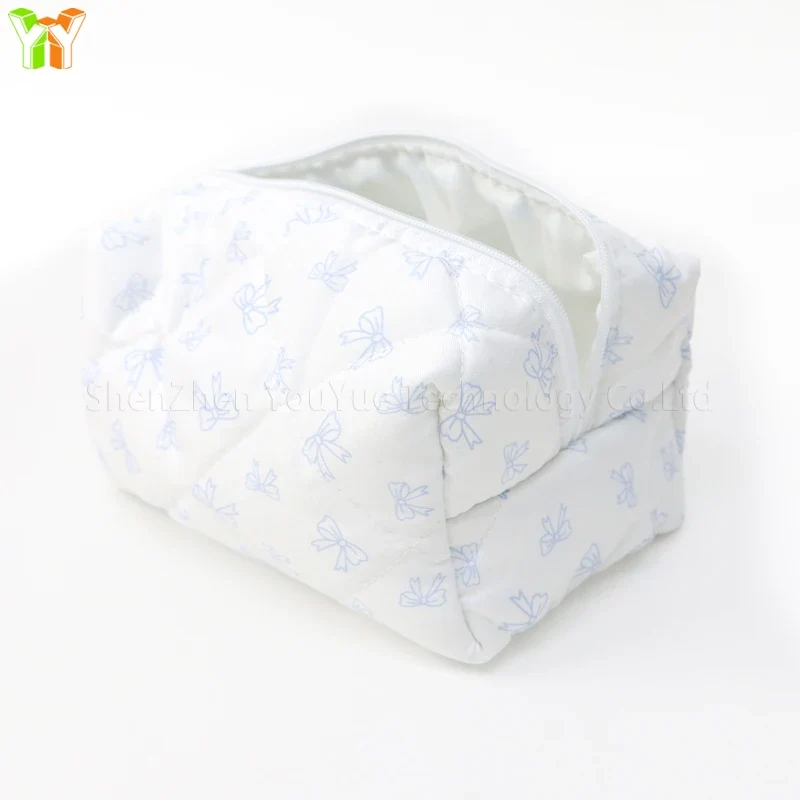 YY Handmade Cotton Makeup Bag for Women Aesthetic Girl for Toiletry Bag with Bow Detail National Style Handmade by Women