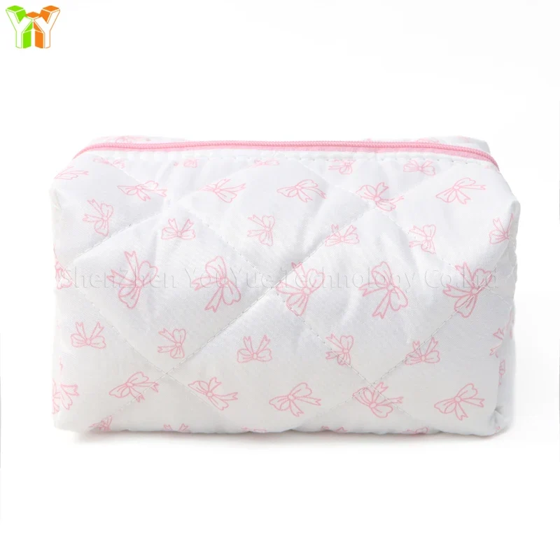 YY Handmade Cotton Makeup Bag for Women Aesthetic Girl for Toiletry Bag with Bow Detail National Style Handmade by Women