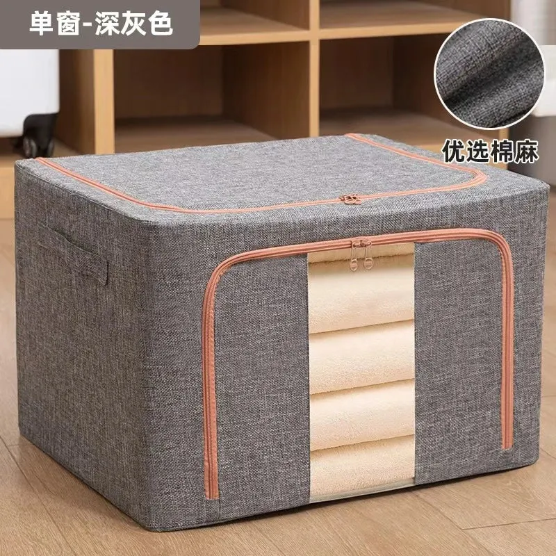 Foldable Clothes Storage Box Capacity Stackable Storage Bag with Metal Frame Dustproof Storage Box with Zipper for Home Room