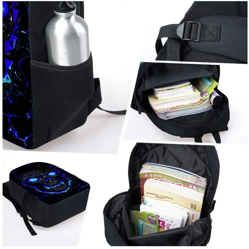 Unisex Three-Piece Set Skull Printed Student Backpack Pencil Bag Lunch Bag Zipper Closure Fashionable Waterproof Polyester