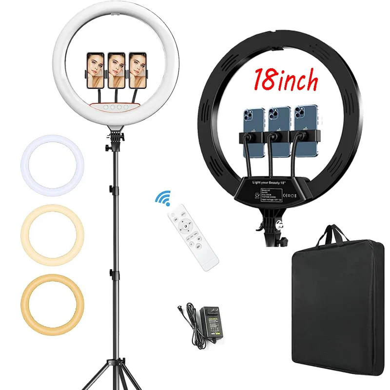 High Quality Professional Photography Ring Light 18 Inch LED Ring Lights 50W Dimmable With Tripod Stand Storage Bag Right Light