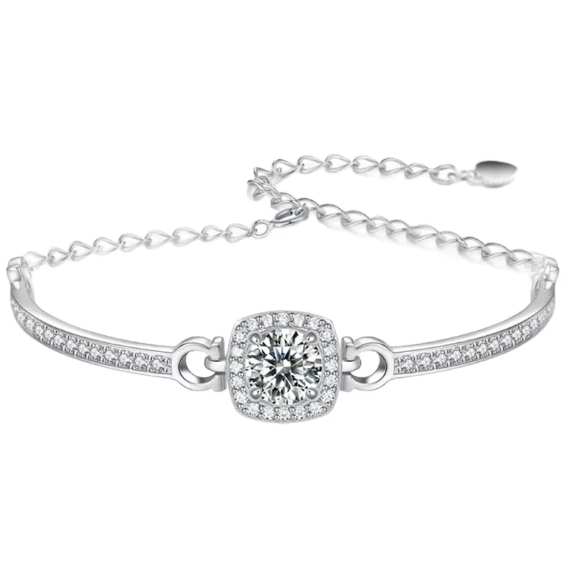 1 Carat Moissanite Square Bag Bracelet 925 Sterling Silver Stylish Elegant Noble Luxury Perfect Birthday Gift for Girlfriend