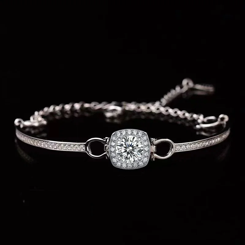 1 Carat Moissanite Square Bag Bracelet 925 Sterling Silver Stylish Elegant Noble Luxury Perfect Birthday Gift for Girlfriend