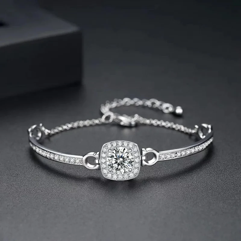 1 Carat Moissanite Square Bag Bracelet 925 Sterling Silver Stylish Elegant Noble Luxury Perfect Birthday Gift for Girlfriend