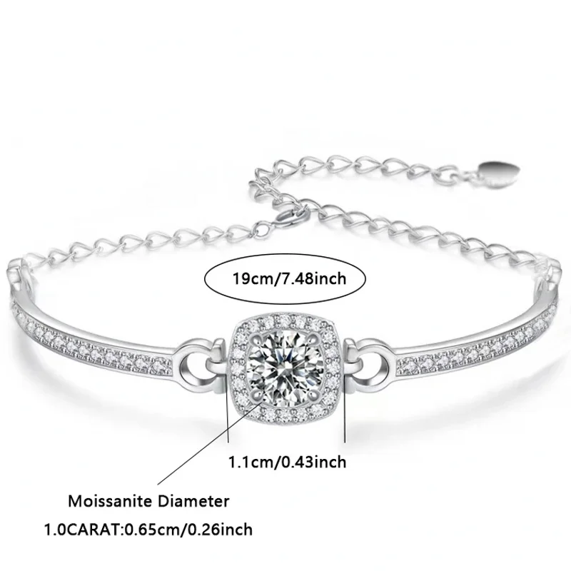 1 Carat Moissanite Square Bag Bracelet 925 Sterling Silver Stylish Elegant Noble Luxury Perfect Birthday Gift for Girlfriend