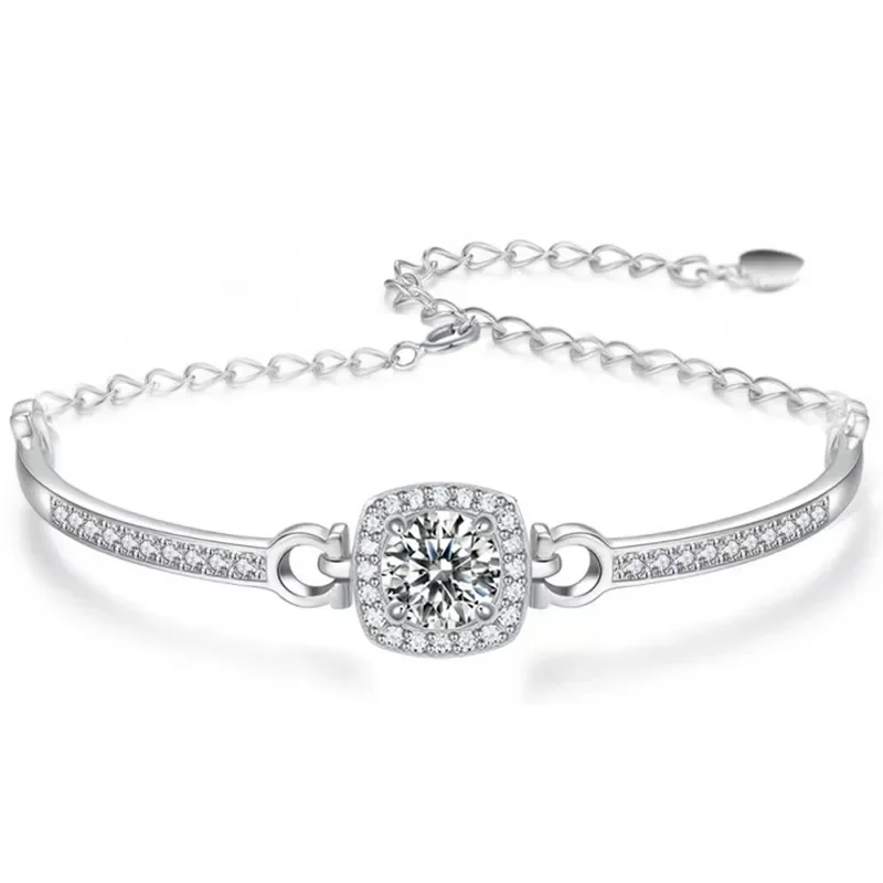 1 Carat Moissanite Square Bag Bracelet 925 Sterling Silver Stylish Elegant Noble Luxury Perfect Birthday Gift for Girlfriend