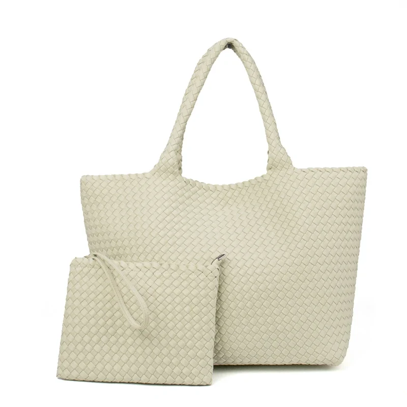 2 Pcs Set Fashion Casual Shoulder Waterproof Lady Woven Purse Hobo Women Neoprene Tote Bag Large Capacity Patchwork Handbag