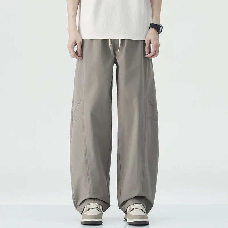 Danpaoni | summer thin casual pants men's American fashion retro loose straight pants elastic waist youth pants