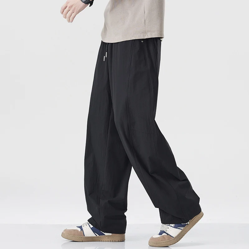 Danpaoni | summer thin casual pants men's American fashion retro loose straight pants elastic waist youth pants