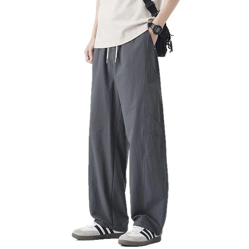 Danpaoni | summer thin casual pants men's American fashion retro loose straight pants elastic waist youth pants
