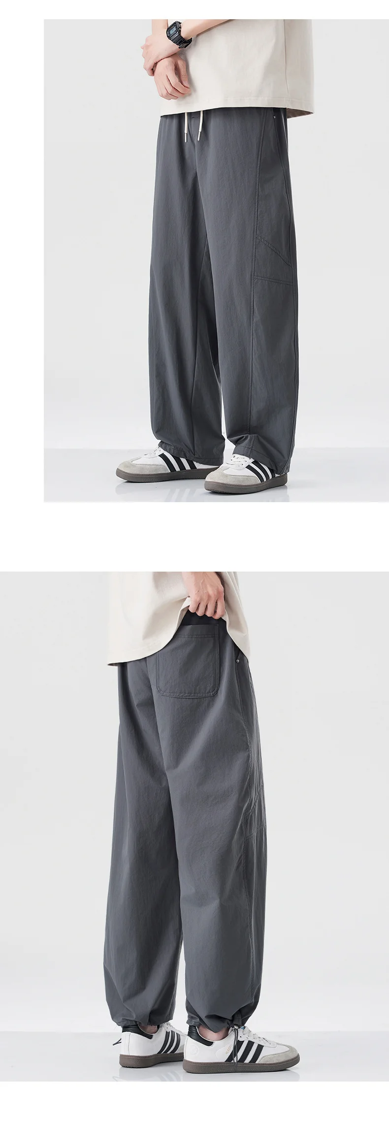 Danpaoni | summer thin casual pants men's American fashion retro loose straight pants elastic waist youth pants