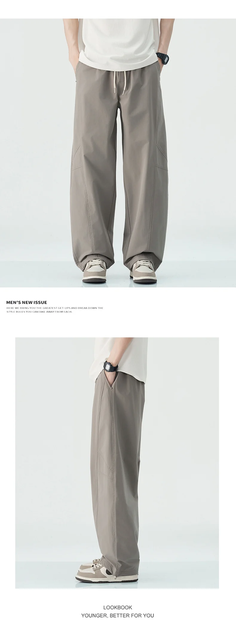 Danpaoni | summer thin casual pants men's American fashion retro loose straight pants elastic waist youth pants