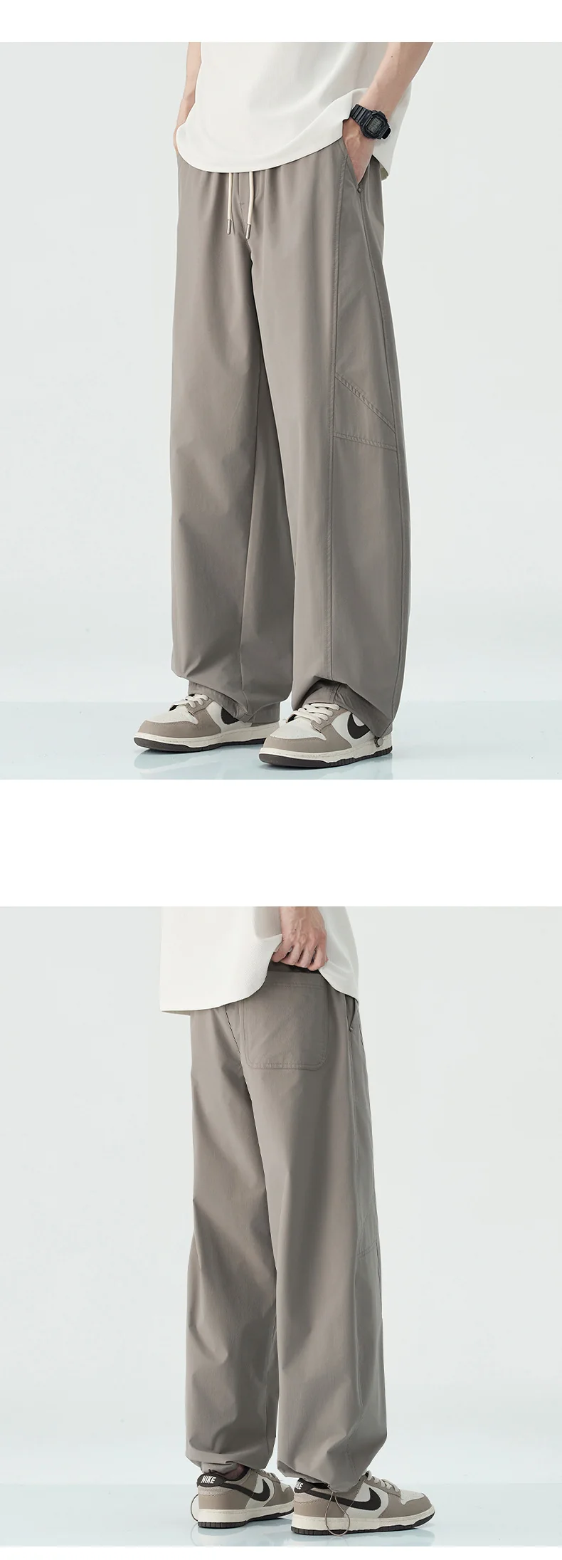 Danpaoni | summer thin casual pants men's American fashion retro loose straight pants elastic waist youth pants