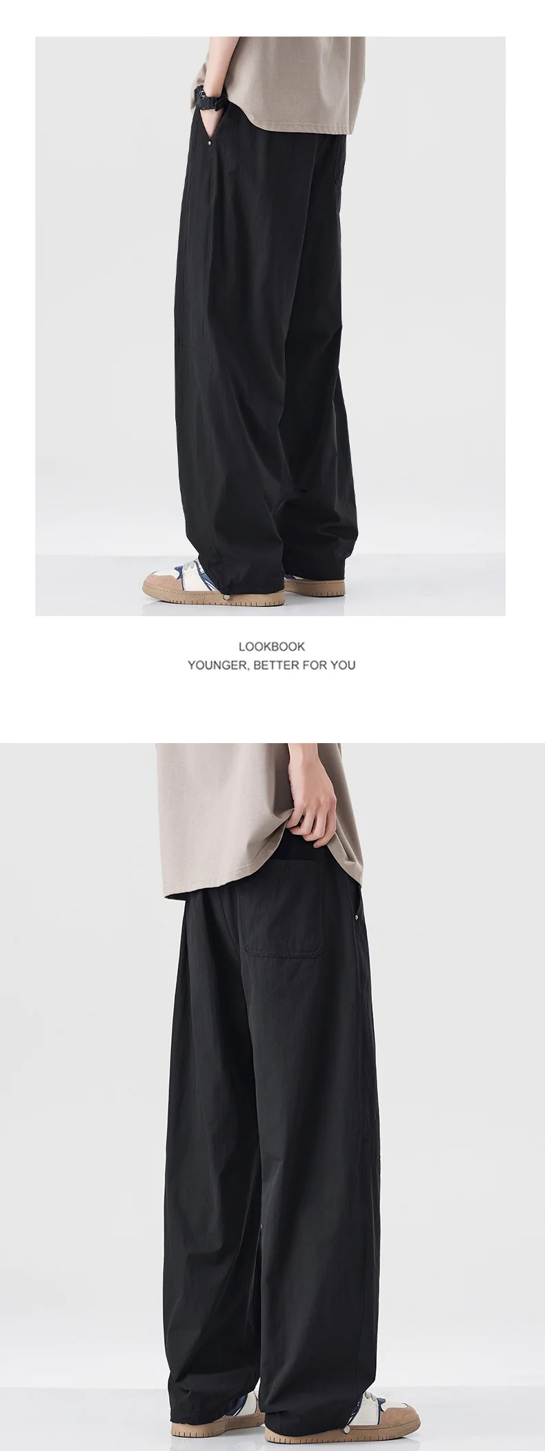Danpaoni | summer thin casual pants men's American fashion retro loose straight pants elastic waist youth pants