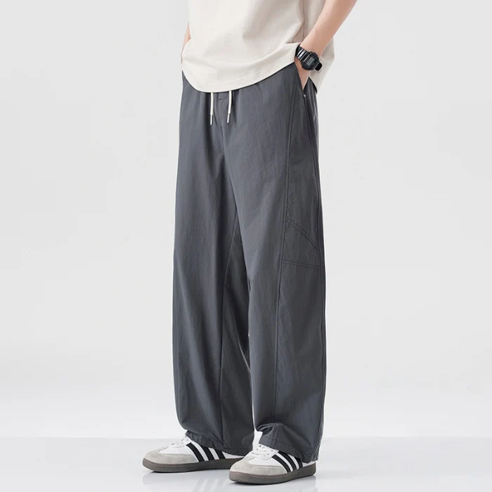 Danpaoni | summer thin casual pants men's American fashion retro loose straight pants elastic waist youth pants
