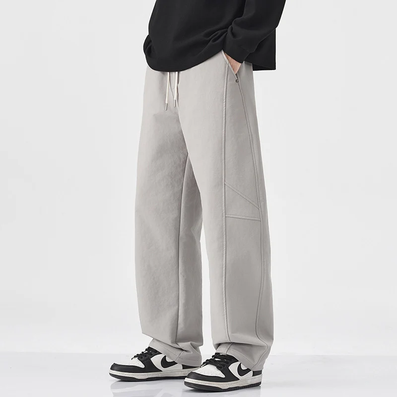 Danpaoni | summer thin casual pants men's American fashion retro loose straight pants elastic waist youth pants