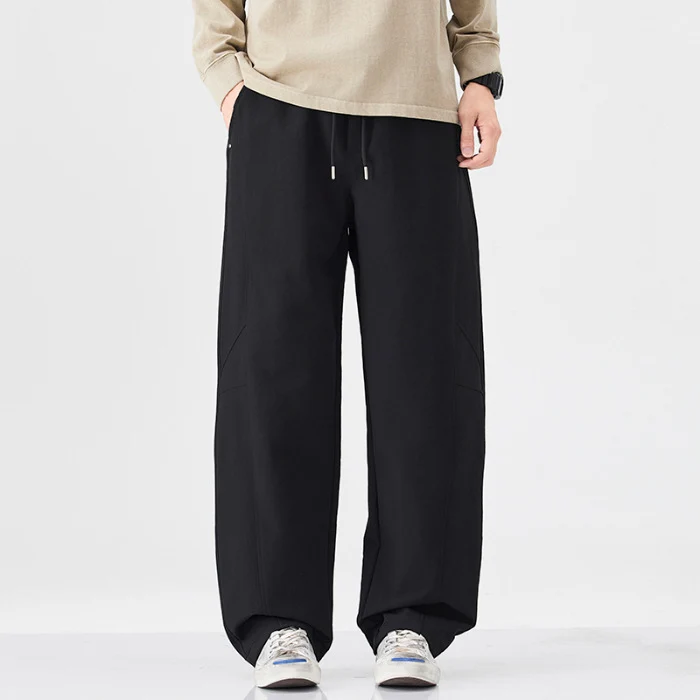 Danpaoni | summer thin casual pants men's American fashion retro loose straight pants elastic waist youth pants