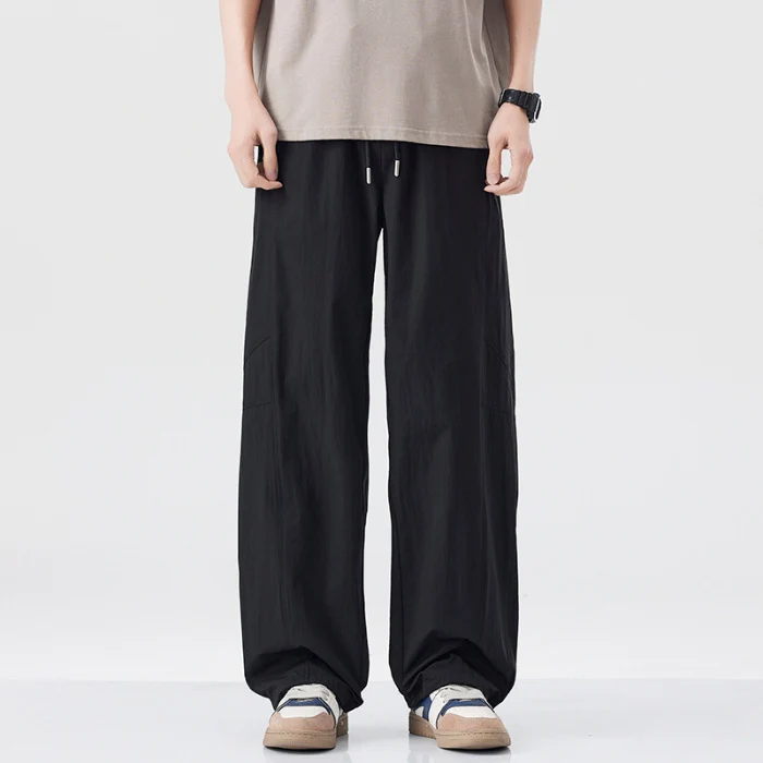 Danpaoni | summer thin casual pants men's American fashion retro loose straight pants elastic waist youth pants