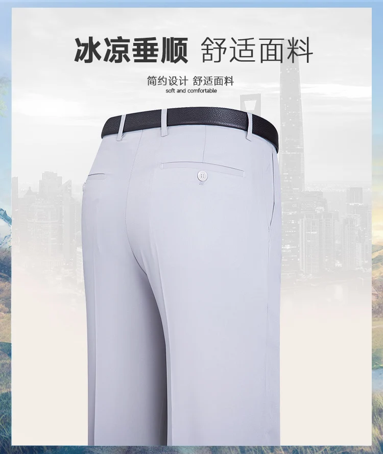 2025 New Summer Thin Mulberry Silk Middle-Aged Business Casual Straight Loose Wrinkle-Free Men's Pants